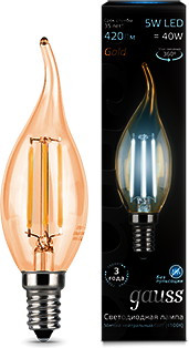 Лампа LED Filament Candle tailed E14 5W 4100K Golden 1/10/50 Gauss 104801805