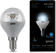 Лампа Gauss LED Globe Crystal Clear E14 4W 4100K 1/10/50