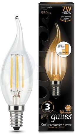 Лампа LED Filament Candle tailed E14 7W 2700K step dimmable 1/10/50 Gauss 104801107-S