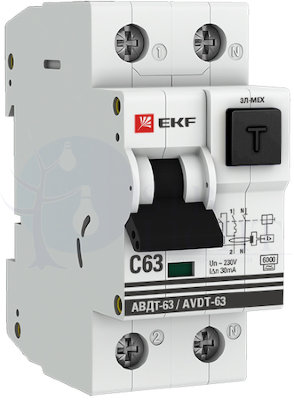 Дифференциальный автомат 1P+N 10А PROxima АВДТ-63 (тип A, 6 кА) EKF DA63-10-30e