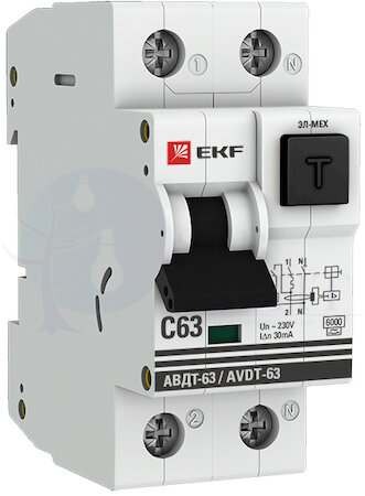 Дифференциальный автомат 1P+N 10А PROxima АВДТ-63 (тип A, 6 кА) EKF DA63-10-30e