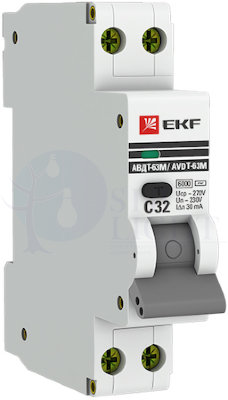 Дифференциальный автомат 1P+N 10А PROxima АВДТ-63М (тип AC, 6 кА) EKF DA63M-10-30