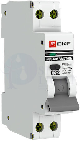 Дифференциальный автомат 1P+N 10А PROxima АВДТ-63М (тип AC, 6 кА) EKF DA63M-10-30