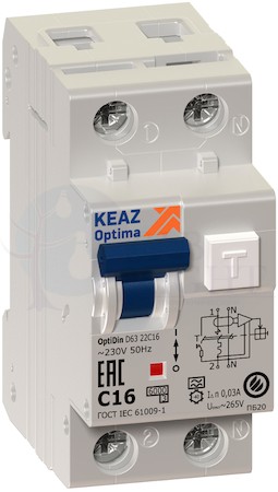 Дифференциальный автомат 2P 10А OptiDin (тип AC, 6 кА, 30 мА) КЭАЗ 103506