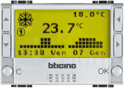 BT LL Алюминий Термостат электронный недельный батарея 2х1,5V 3 мод BTicino NT4451
