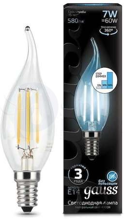 Лампа LED Filament Candle tailed E14 7W 4100K step dimmable 1/10/50 Gauss 104801207-S