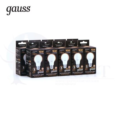 Лампа Gauss LED A60 16W E27 1380lm 3000K 1/10/50