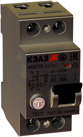 Дифференциальный автомат 2P 50А АВДТ32 (тип AC, 6 кА, 100 мА) КЭАЗ 228071
