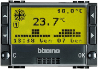 BT LL Антрацит Термостат электронный программир 7прог/7 дней, 2х1,5V 3 мод BTicino L4451