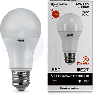 Лампа LED Elementary A60 20W E27 3000K 1/10/40 Gauss 23219