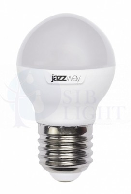 Лампа светодиодная (LED) «шар» d45мм E27 180  7Вт 220-240В матовая тепло-белая желтая 3000К Jazzway 1027863-2