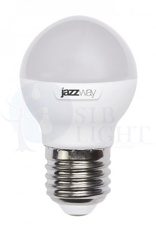 Лампа светодиодная (LED) «шар» d45мм E27 180  7Вт 220-240В матовая тепло-белая желтая 3000К Jazzway 1027863-2