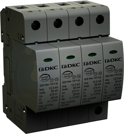 УЗИП, класс I+II, 1-полюсный, L-N, 12,5кА (10/350), с уд. контролем DKC ДКС NX1212