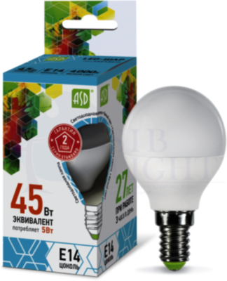 Лампа светодиодная LED-шар-standard 5Вт шар 4000К белый E14 450лм 160-260В ASD 4690612002149
