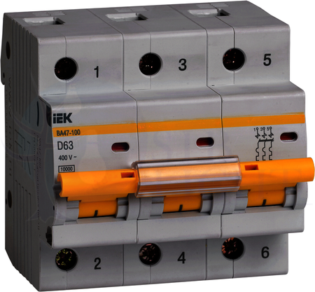 Автомат 3P 10А ВА47-100 (10 кА, D) IEK MVA40-3-010-D