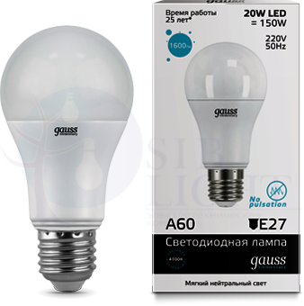 Лампа LED Elementary A60 20W E27 4100K 1/10/40 Gauss 23229