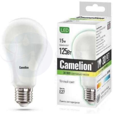 Лампа светодиодная LED15-A65/830/E27 15Вт грушевидная 3000К тепл. бел. E27 1280лм 170-265В 12196 / Camelion 12185