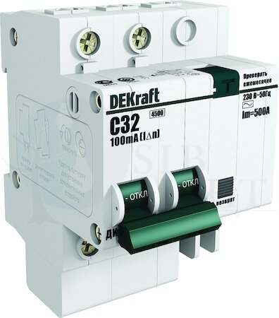 Дифференциальный автомат 1P+N 10А ДИФ-101 (тип AC, 4.5 кА) DEKraft 15156DEK