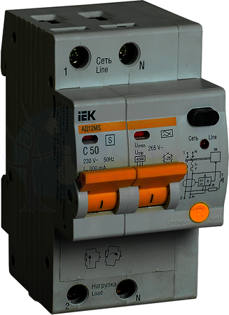 Дифференциальный автомат 2P 50А АД-12 (тип A, IEK MAD123-2-050-C-300