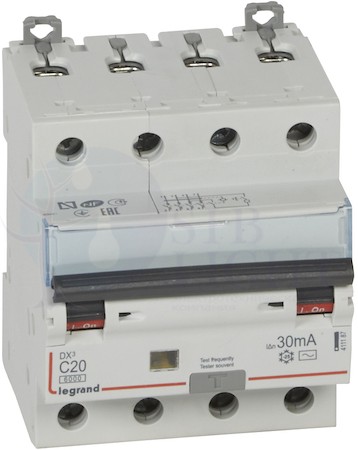 Дифференциальный автомат 4P 20А DX3 (тип AC, 6 кА) Legrand 411187