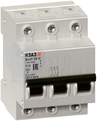 Автомат 3P 10А ВА47-29 (4.5 кА, B) КЭАЗ 253062