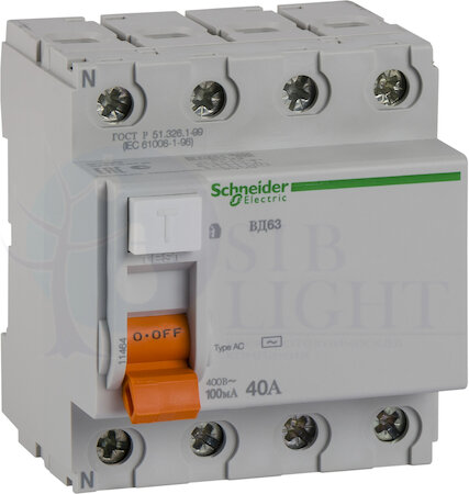 Выключатель дифференциального тока 4P 40А 100мА Домовой (тип AC) Schneider Electric 11464