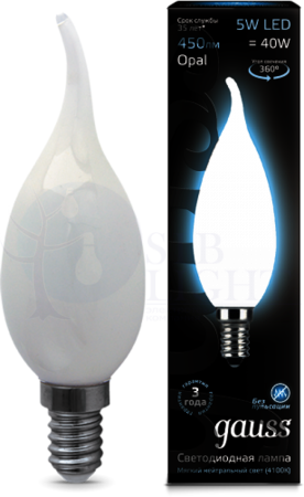 Лампа LED Filament Candle Tailed Opal E14 5W 4100К 1/10/50 Gauss 104201205