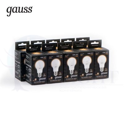 Лампа Gauss LED A60 10W E27 880lm  3000K 1/10/50