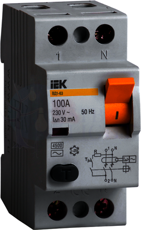 Выключатель дифференциальный 2P 63A 30мА (тип АС) IEK MDV10-2-063-030