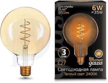 Лампа LED Filament G120 Flexible E27 6W Golden 2400К 1/20 Gauss 158802008