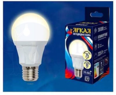 Лампа светодиодная LED 10вт 175-250В форма А 850Лм Е27 3000К Uniel ЯРКАЯ Uniel UL-00001524