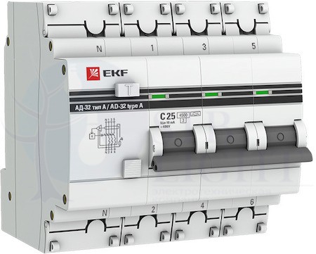 Дифференциальный автомат АД-32 3P+N 16А/10мА (тип А) PROxima EKF DA32-16-10-4P-a-pro