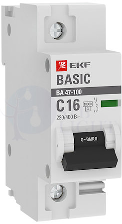 Автоматический выключатель 1P 16А (C) 10kA ВА 47-100 EKF Basic EKF mcb47100-1-16C-bas
