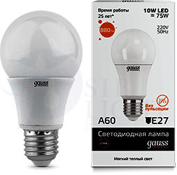Лампа LED Elementary A60 E27 10W 220V 3000K Gauss 23210