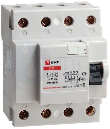Устройство защитного отключения УЗО 4P 63А/30мА (электромеханическое) EKF elcb-4-63-30-em