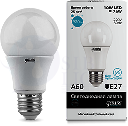 Лампа LED Elementary A60 E27 10W 220V 4100K Gauss 23220