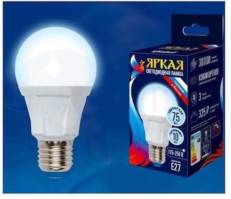 Лампа светодиодная LED 10вт 175-250В форма А 850Лм Е27 6500К Uniel ЯРКАЯ Uniel UL-00002004