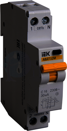 Дифференциальный автомат 1P+N 32А АВДТ32М (тип AC, 4.5 кА) IEK MAD32-5-032-C-100