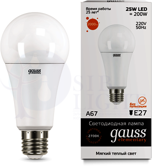 Лампа LED Elementary A67 25W E27 3000K 1/10/50 Gauss 73215