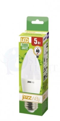 Лампа светодиодная PLED-ECO-C37 5Вт свеча 4000К белый E27 400лм 230В 489706 Jazzway 2855329