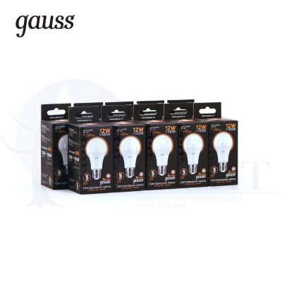 Лампа Gauss LED A60 12W E27 1150lm 3000K 1/10/50