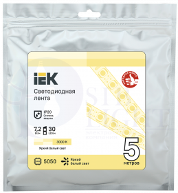 Лента светодиодная 5м LSR-5050WW30-7,2-IP20-12В IEK