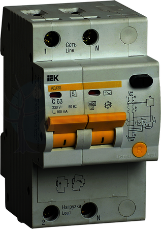 Дифференциальный автомат 2P 50А АД-12 (тип AC, 4.5 кА) IEK MAD13-2-050-C-300
