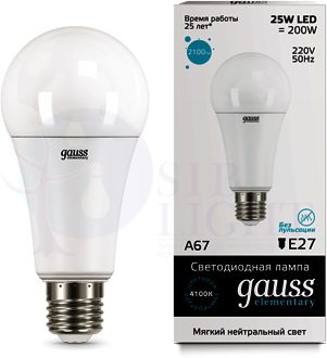 Лампа LED Elementary A67 25W E27 4100K 1/10/50 Gauss 73225