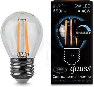 Лампа LED Filament Globe dimmable E27 5W 4100K 1/10/50 Gauss 105802205-D