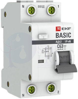 Дифференциальный автомат 1P+N 32А АД-12 (тип AC, 4.5 кА) EKF DA12-32-30-bas