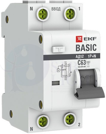 Дифференциальный автомат 1P+N 32А АД-12 (тип AC, 4.5 кА) EKF DA12-32-30-bas
