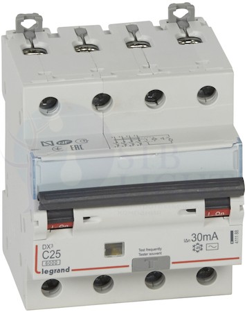 Дифференциальный автомат 4P 25А DX3 (тип AC, 6 кА) Legrand 411188