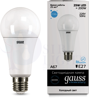 Лампа LED Elementary A67 25W E27 6500K 1/10/50 Gauss 73235