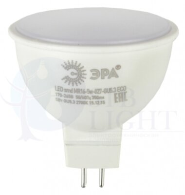 Лампа светодиодная LED 5Вт MR16 2700К GU5.3 нейтральный софит ERA Б0020622